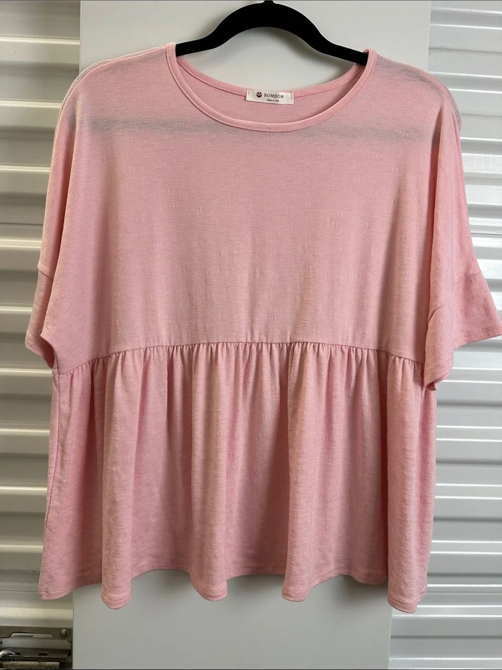 BOMBOM Cropped‎ Light Pink Peplum Short Sleeve Tunic